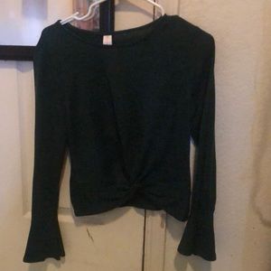 long flair sleeve. dark green.